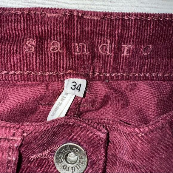 SANDRO Women's Burgundy Narrow Wale Corduroy Pants Cropped Size FR 34  US 2 - Picture 6 of 9